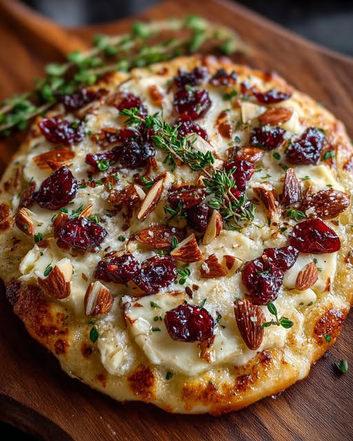Crispy Flatbread with Brie, Cranberries & Roasted Almonds Recipe