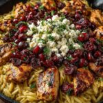 Spoon the roasted cranberries over the chicken and orzo skillet Recipe