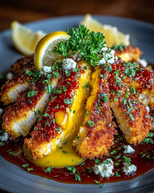 Spicy Crispy Hot Honey Lemon Feta Chicken Cutlets Recipe