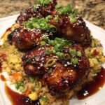 Sticky Glazed Chicken with Garlic Fried Rice Recipe