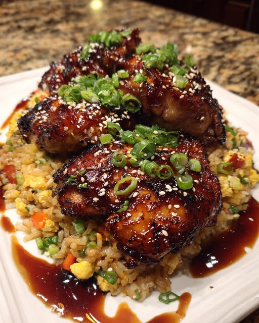 Sticky Glazed Chicken with Garlic Fried Rice Recipe - Recipe Image