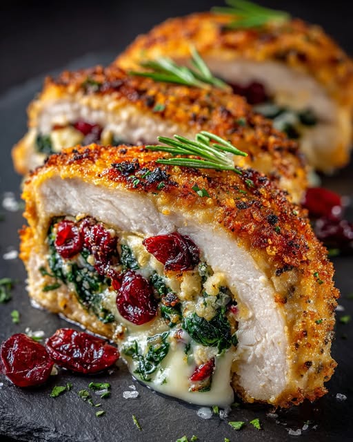 Cranberry & Spinach Stuffed Chicken Cutlets with Brie Recipe - Recipe Image