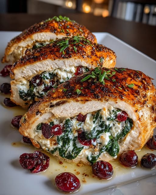 Cranberry & Spinach Stuffed Chicken Breasts with Camembert Recipe