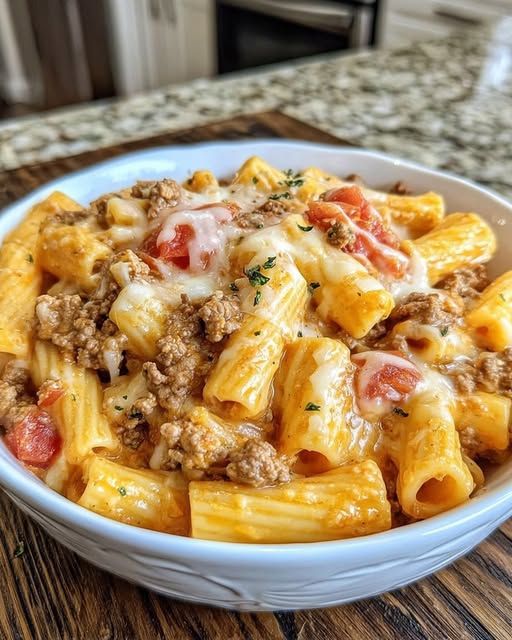 CREAMY VELVEETA BEEF & RIGATONI PASTA Recipe - Recipe Image