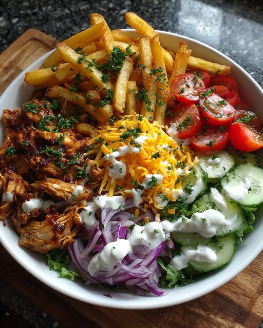 Crispy Chicken Loaded Fries Salad Bowl Recipe - Recipe Image