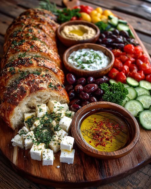 Rustic Mediterranean Bread and Feta Mezze Board Recipe - Recipe Image