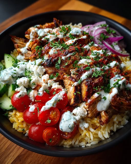 n Gyro Rice Bowl with Creamy Garlic Feta Recipe - Recipe Image