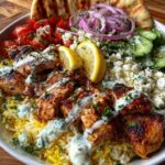 Greek Chicken Souvlaki Bowls with Spicy Lemon Feta Sauce Recipe