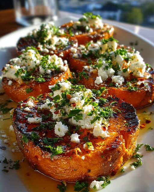 Roasted Sweet Potato Rounds with Honey & Feta Recipe
