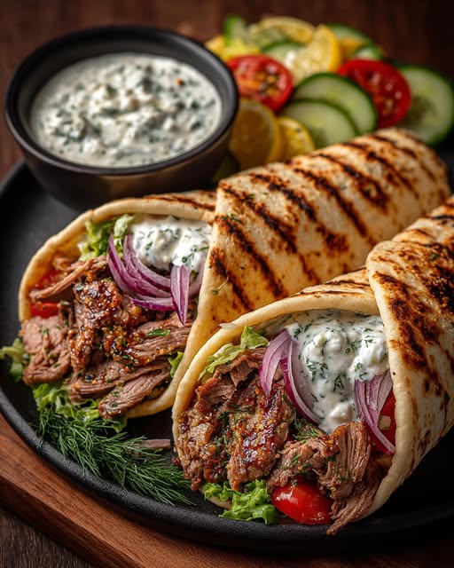 Greek Grilled Lamb Gyro Wraps with Garlic Yogurt Sauce Recipe