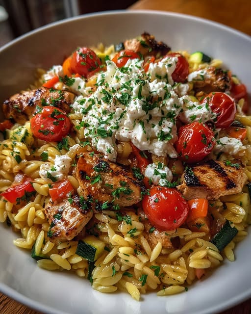 Balsamic Chicken Orzo with Roasted Veggies & Whipped Feta Recipe - Recipe Image