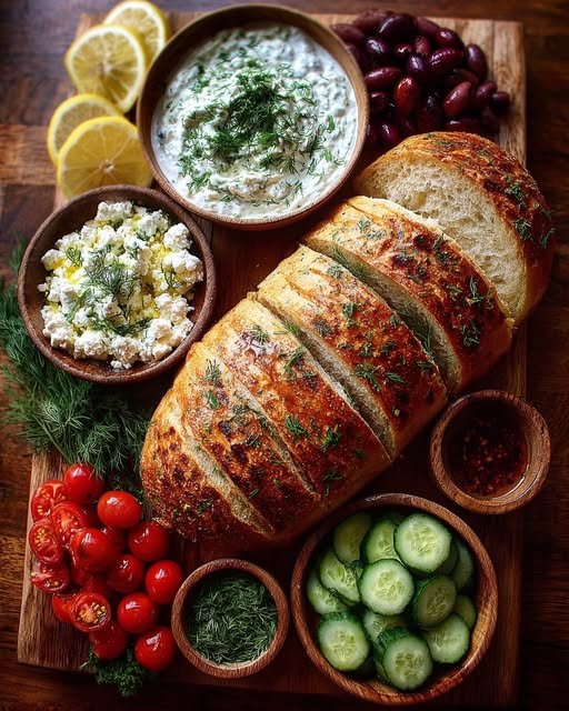 Rustic Mediterranean Bread and Tzatziki Board Recipe - Recipe Image