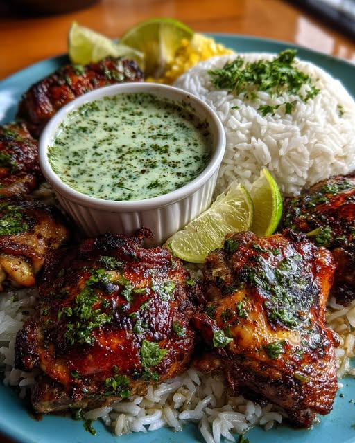 Peruvian Chicken and Rice with Green Sauce Recipe