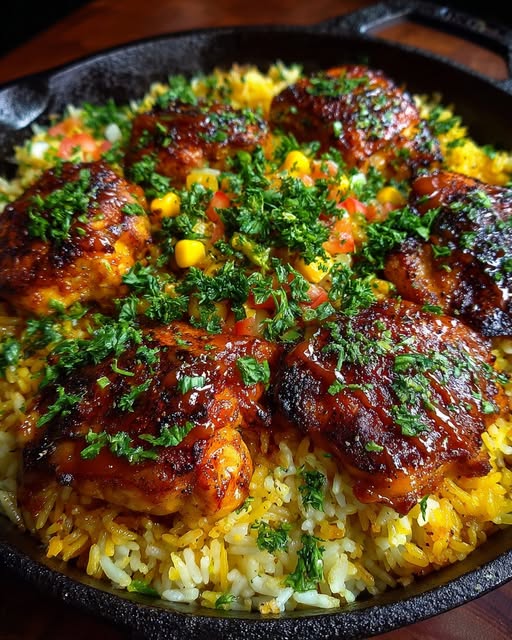 One-Pan Bold Honey BBQ Chicken Rice Recipe - Recipe Image