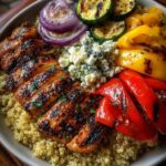 Balsamic Chicken Quinoa with Grilled Veggies & Whipped Feta Recipe