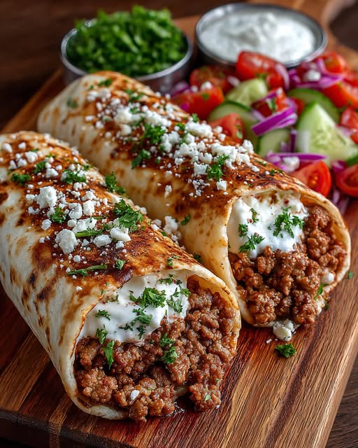 Mediterranean Ground Turkey Wrap with Hot Honey Feta Cream Recipe - Recipe Image