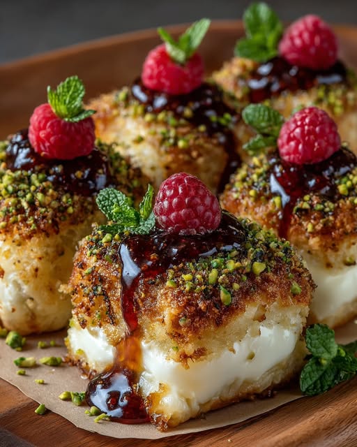 Pistachio-Crusted Brie Bites with Raspberry Honey Glaze Recipe - Recipe Image