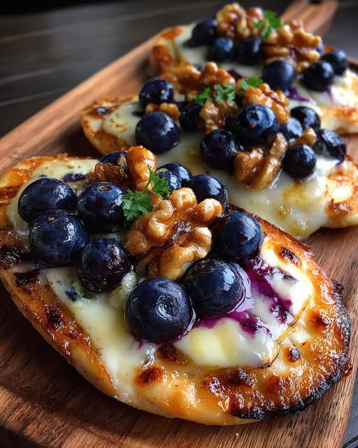 Crispy Flatbread with Brie, Blueberries & Roasted Walnuts Recipe - Recipe Image