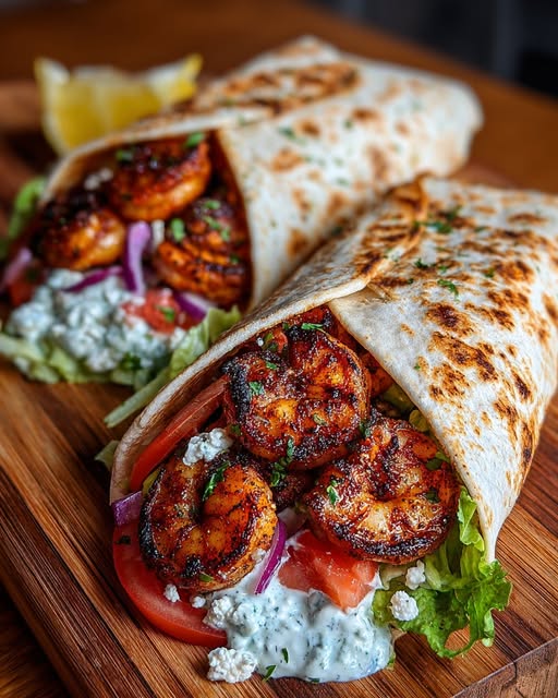 Greek Grilled Shrimp Wraps with Garlic Yogurt Sauce Recipe