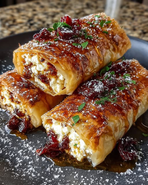 Golden Baked Feta Rolls with Sweet Cranberry Honey Recipe