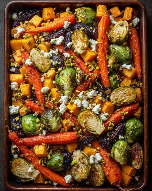 Maple-Roasted Veggie Sheet Pan with Feta & Pistachios Recipe