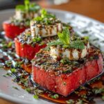 Place grilled watermelon steaks on a serving plate Recipe