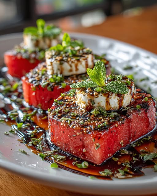 Place grilled watermelon steaks on a serving plate Recipe - Recipe Image