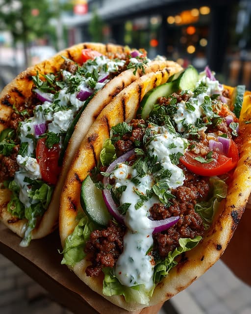 Mediterranean Ground Beef Pita with Hot Honey Feta Cream Recipe