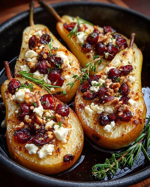 Baked Pears with Feta, Honey, and Cranberries Recipe
