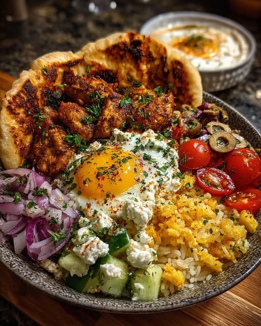 a Bowl with Whipped Hot Honey Feta Sauce Recipe - Recipe Image