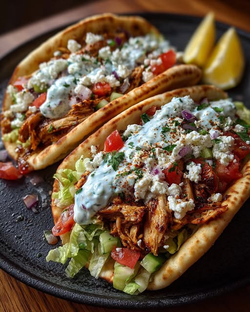 Mediterranean Chicken Pita with Creamy Lemon Garlic Feta Recipe