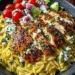 Lemon Dijon Chicken Orzo Bowl with Garlic Feta Yogurt Sauce Recipe