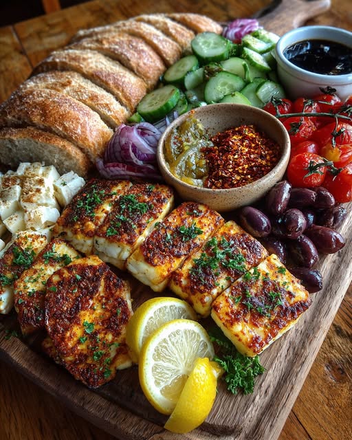 Rustic Mediterranean Bread & Spicy Halloumi Platter Recipe
