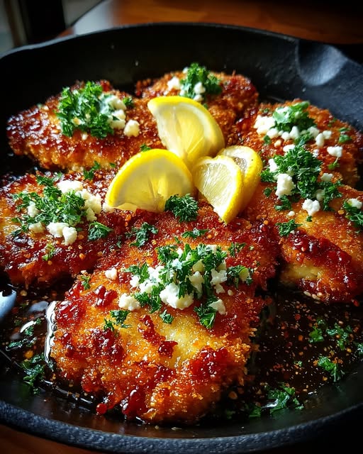 Spicy Crispy Hot Honey Lemon Feta Chicken Skillet Recipe