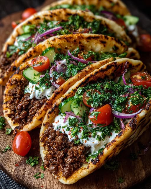 Mediterranean Ground Beef Pita Wraps with Fresh Herb Mix Recipe - Recipe Image