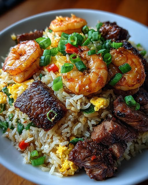 Steak, Shrimp & Chicken Fried Rice Recipe