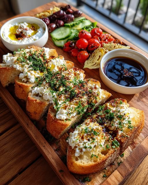 Rustic Mediterranean Toasted Bread and Whipped Feta Board Recipe