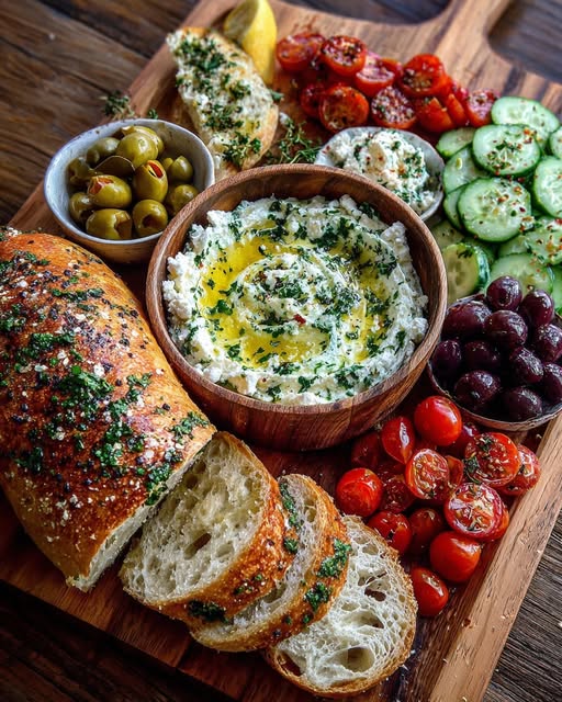 Rustic Mediterranean Bread and Herb Feta Dip Board Recipe