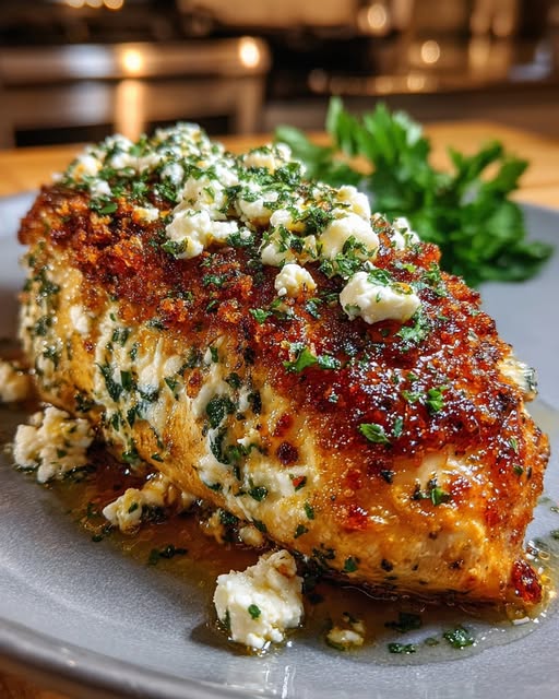 Crispy Hot Honey Lemon Feta Chicken Breasts with Herb Crust Recipe - Recipe Image