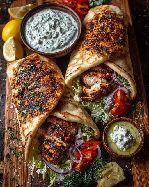 ro Wraps with Creamy Garlic Yogurt Sauce Recipe - Recipe Image