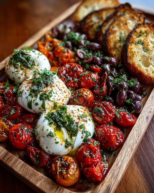 Mediterranean Burrata Tapas Board with Roasted Tomatoes Recipe - Recipe Image