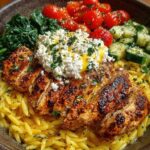 Lemon Dijon Chicken Orzo Bowl with Garlic Whipped Feta Recipe