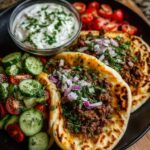 Mediterranean Ground Beef Pita Wraps with Cucumber Salad Recipe