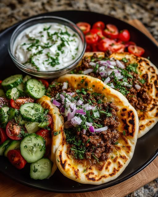 Mediterranean Ground Beef Pita Wraps with Cucumber Salad Recipe