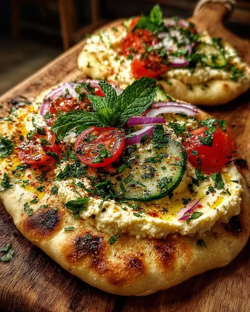 Easy Mediterranean Flatbread with Fresh Herbs & Hummus Recipe