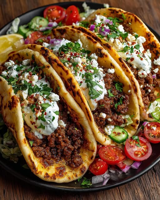 Mediterranean Ground Beef Pita Wraps with Hummus Spread Recipe