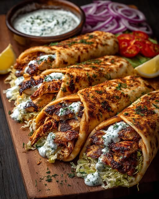 yro Wraps with Lemon Garlic Yogurt Sauce Recipe - Recipe Image