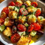 Feta, Tomato & Olive Salad with Garlicky Croutons Recipe