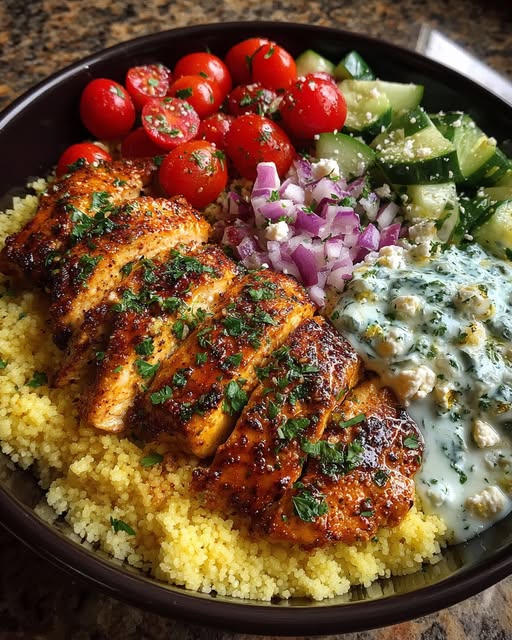 uscous Bowl with Lemon Feta Yogurt Sauce Recipe - Recipe Image