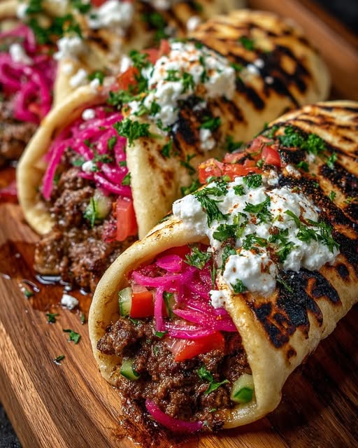 Mediterranean Ground Beef Pita Wraps with Pickled Onions Recipe - Recipe Image